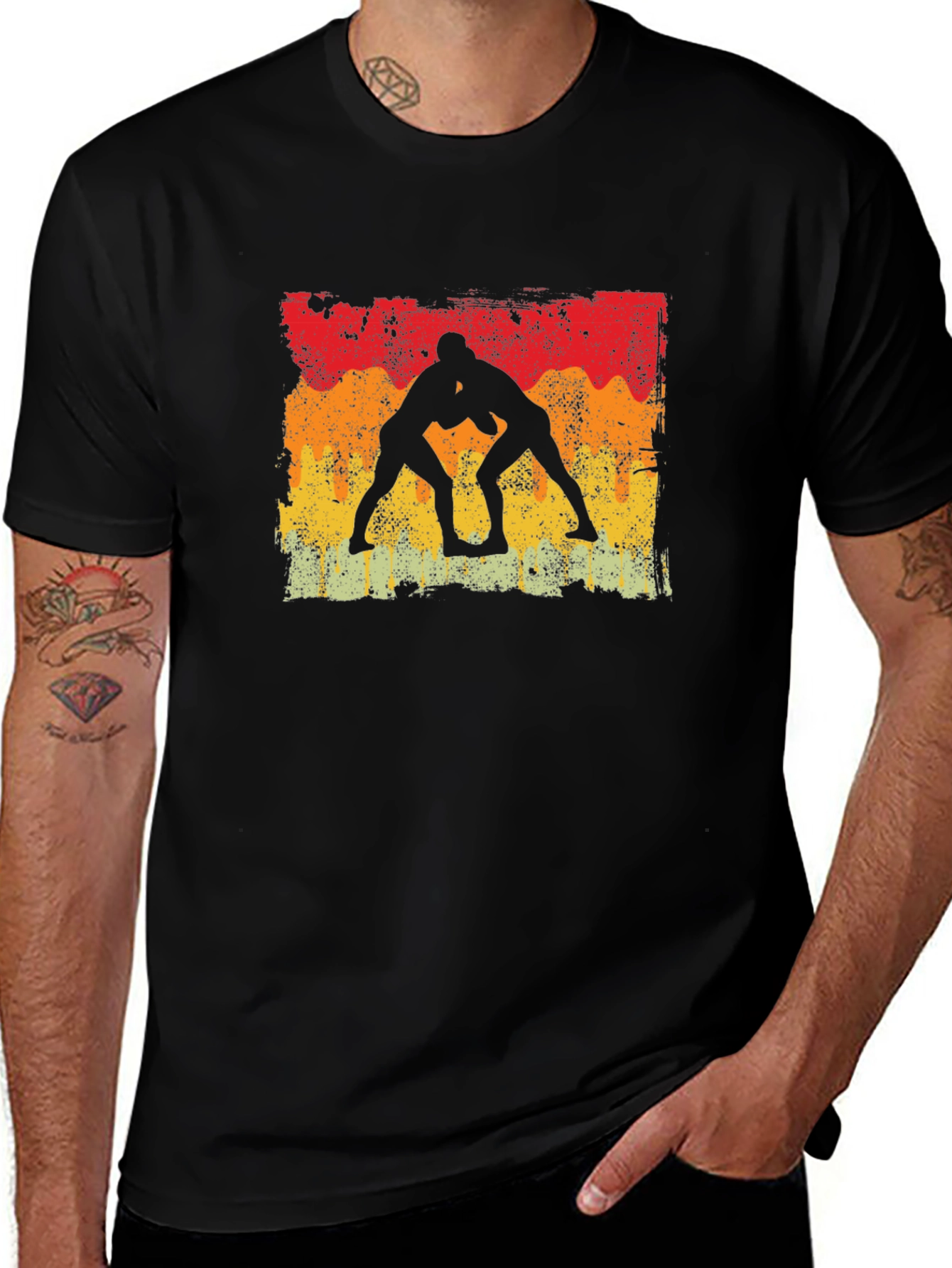 Wrestling Silhouette Graphic T-Shirt - Vintage Style
