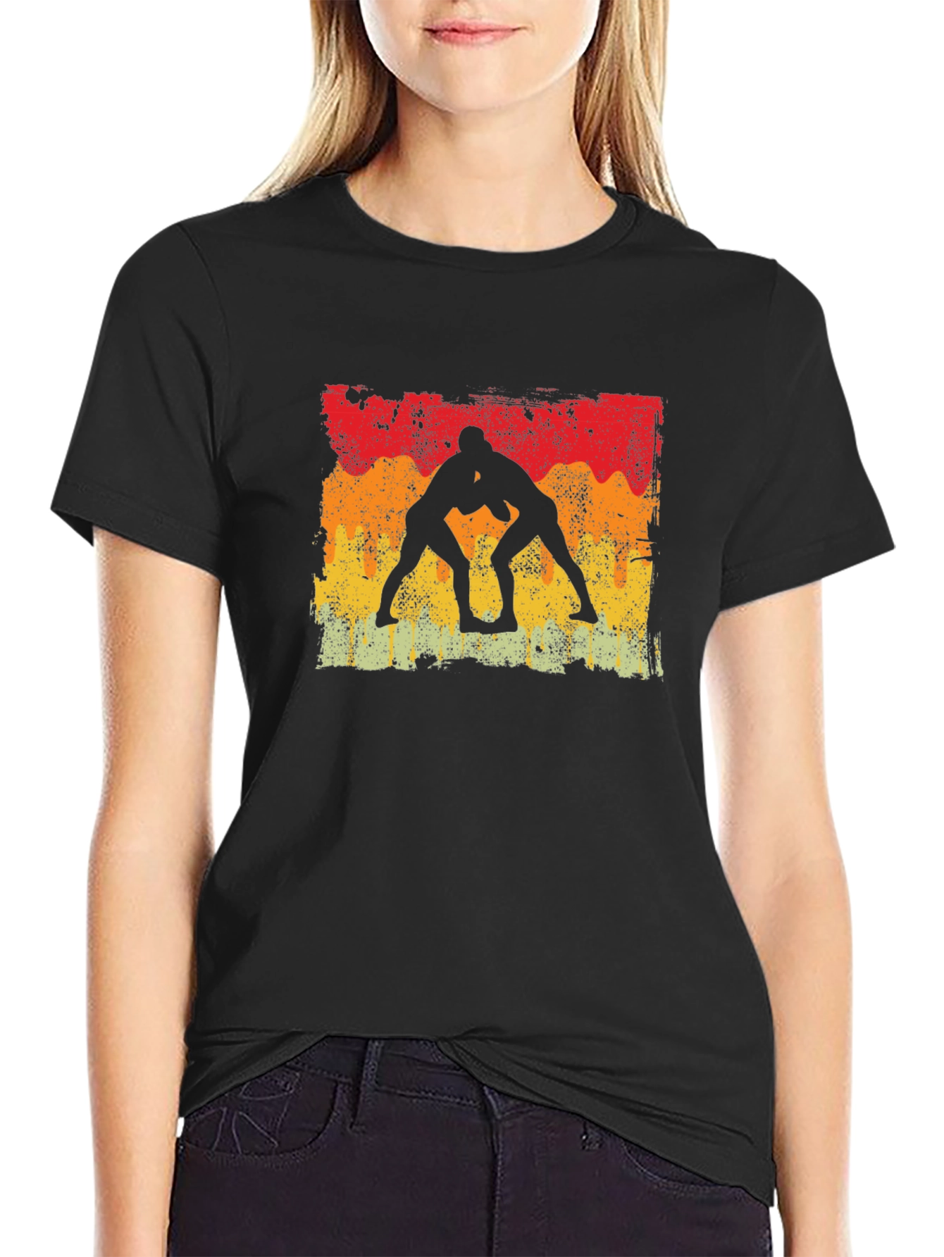 Wrestling Silhouette Graphic T-Shirt - Vintage Style