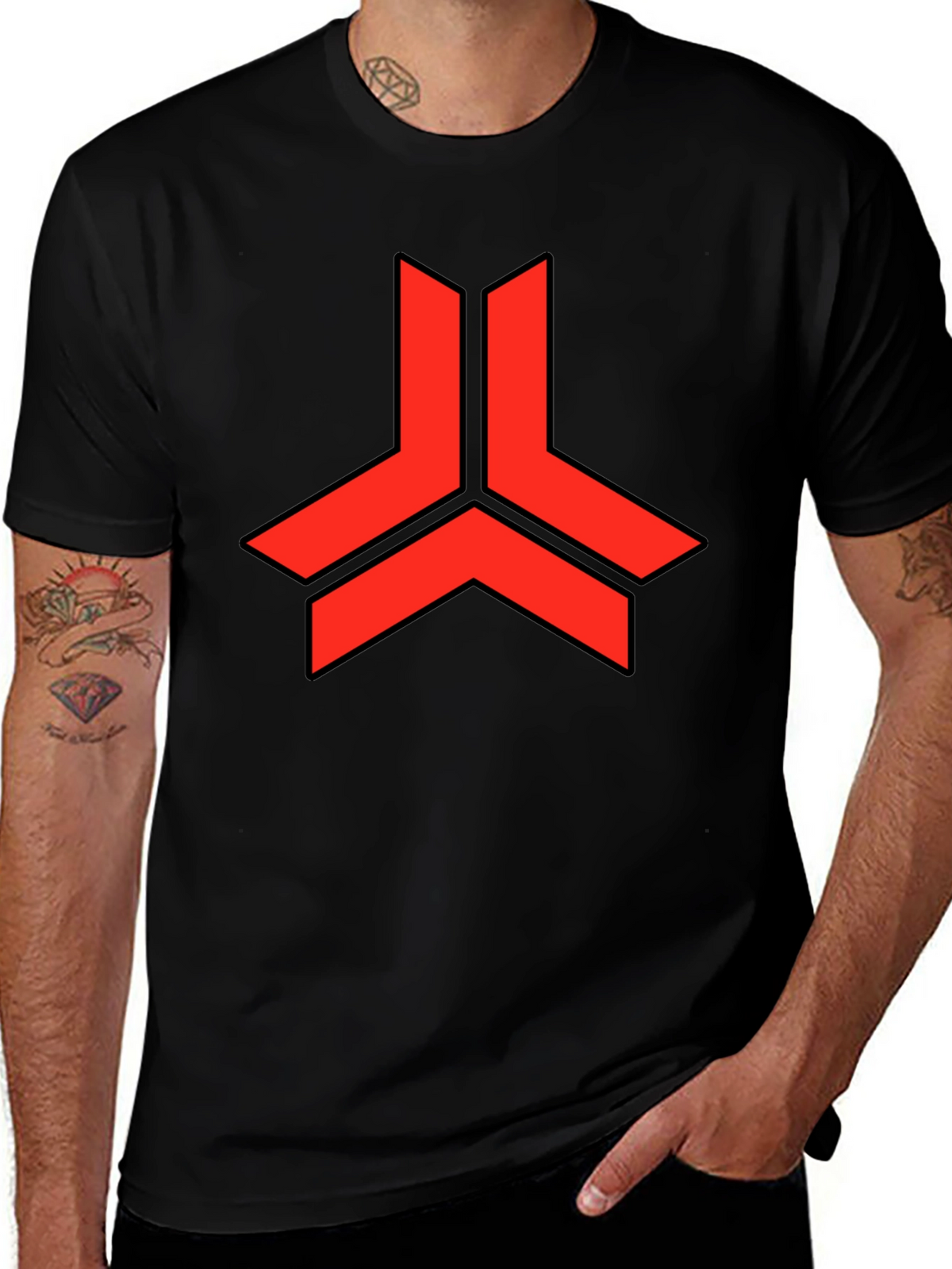 Geometric Red Logo Black T-Shirt