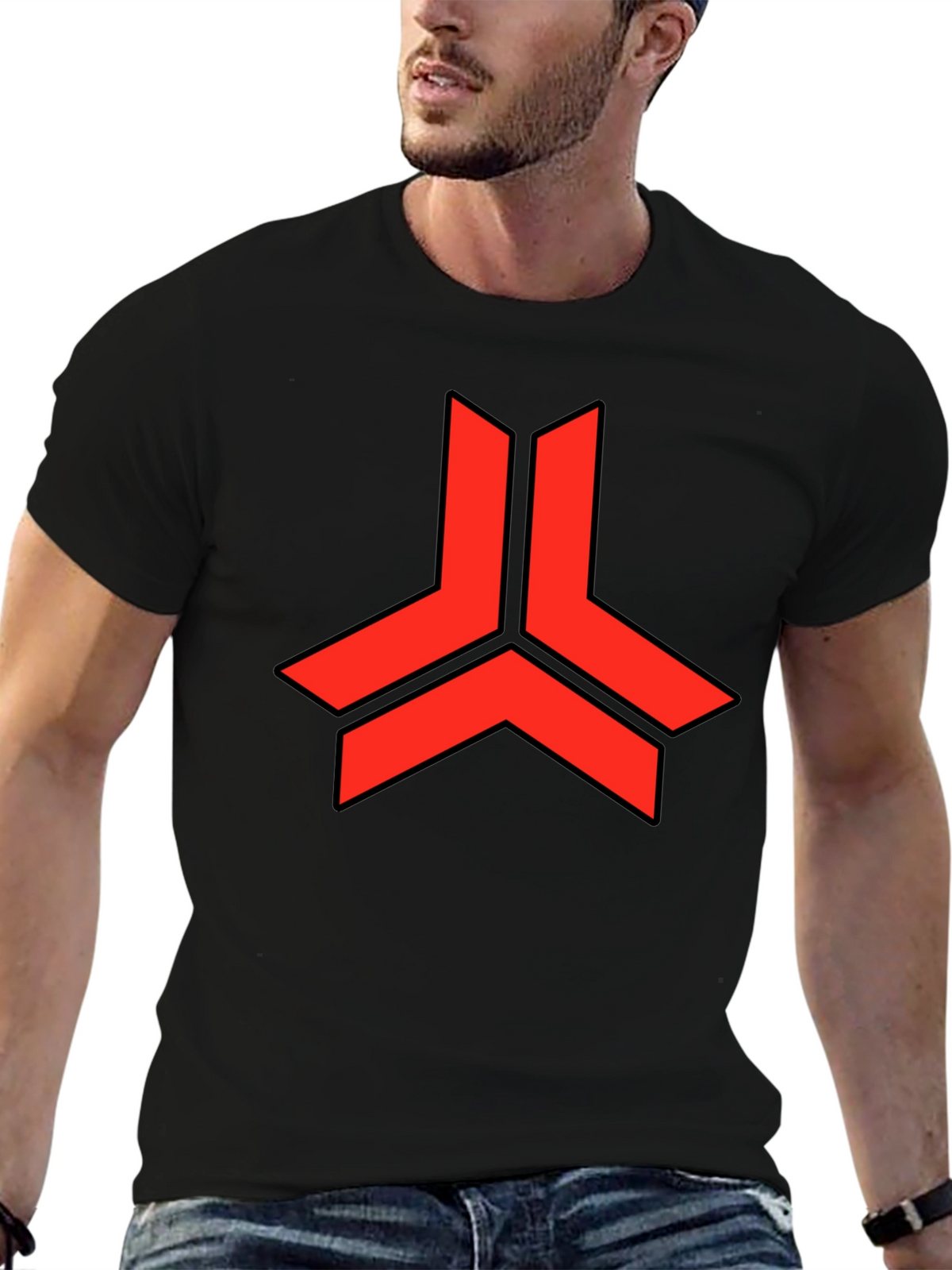 Geometric Red Logo Black T-Shirt