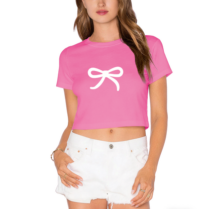 Simple White Bow Coquette Red Cropped T-shirt