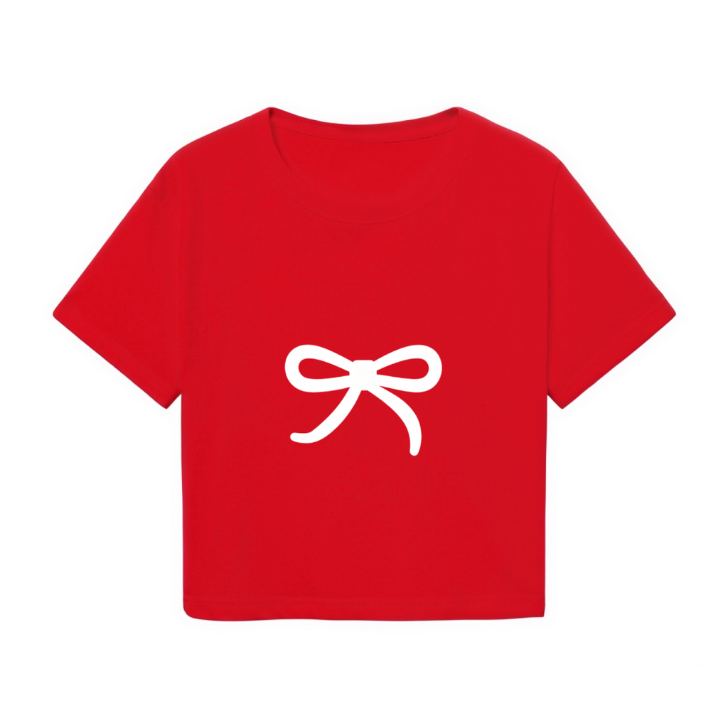 Simple White Bow Coquette Red Cropped T-shirt