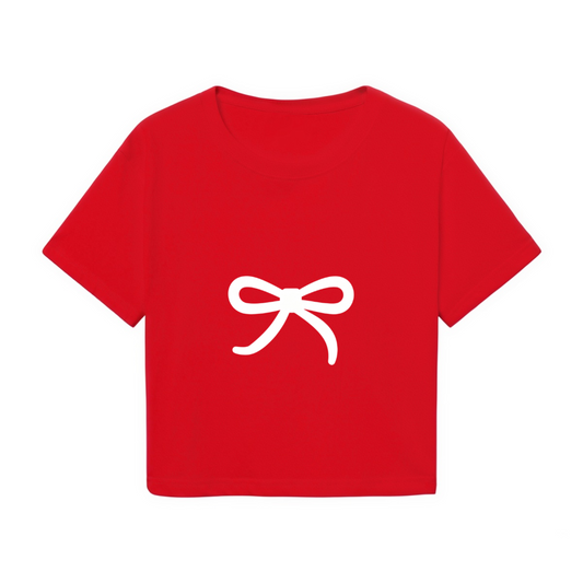 Simple White Bow Coquette Red Cropped T-shirt