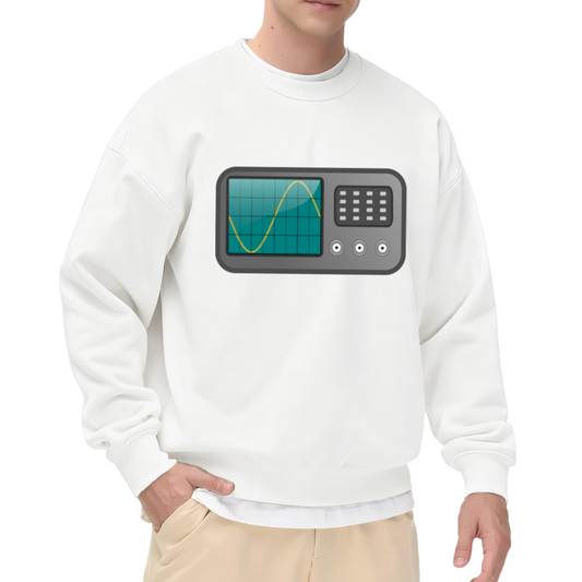 Oscilloscope Sine Wave Crewneck Sweatshirt | Retro Tech Electronics Pullover, Minimalist Engineering Graphic Top, Geek Gift