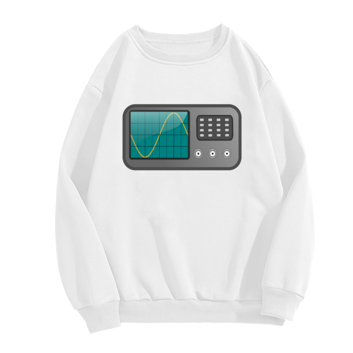 Oscilloscope Sine Wave Crewneck Sweatshirt | Retro Tech Electronics Pullover, Minimalist Engineering Graphic Top, Geek Gift