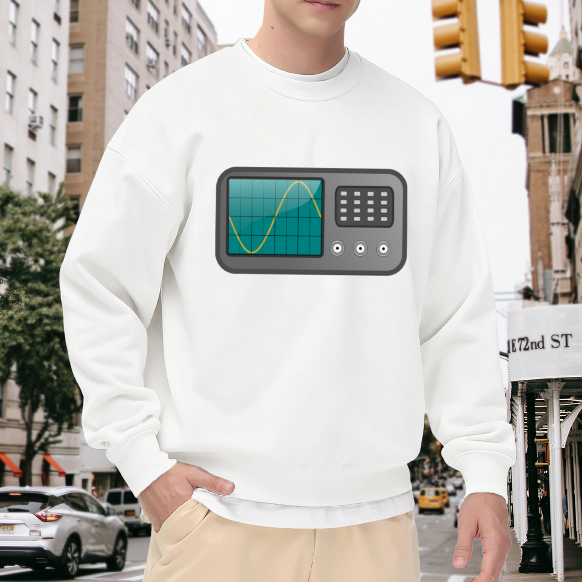 Oscilloscope Sine Wave Crewneck Sweatshirt | Retro Tech Electronics Pullover, Minimalist Engineering Graphic Top, Geek Gift