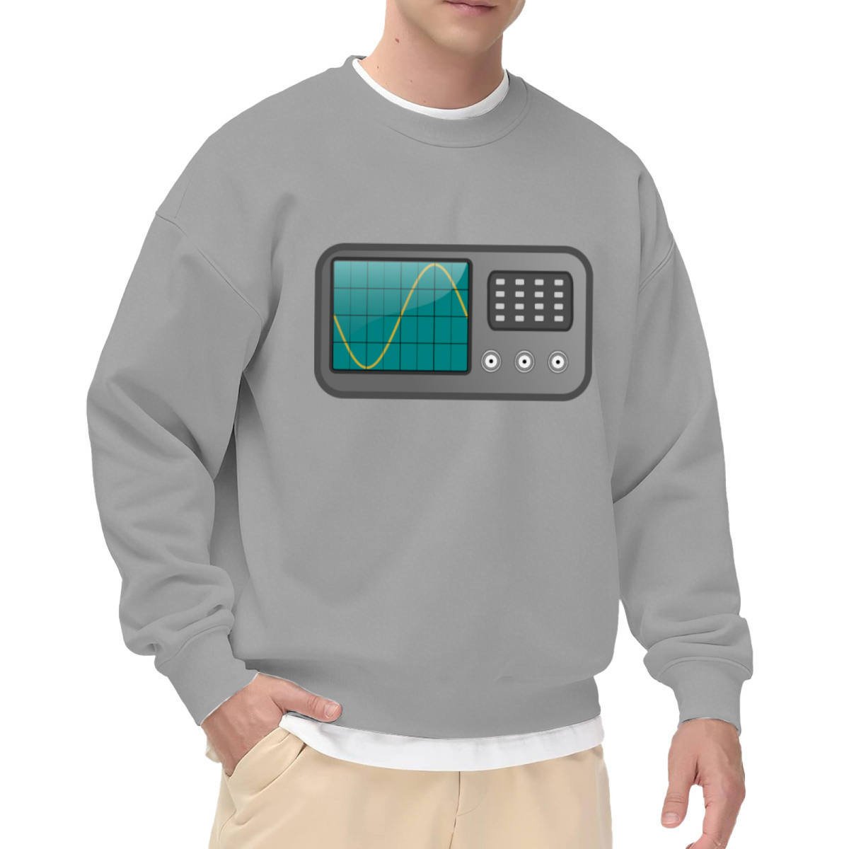 Oscilloscope Sine Wave Crewneck Sweatshirt | Retro Tech Electronics Pullover, Minimalist Engineering Graphic Top, Geek Gift
