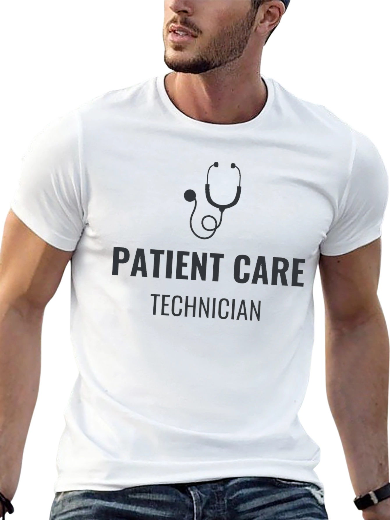 Patient Care Technician Stethoscope Black T-Shirt