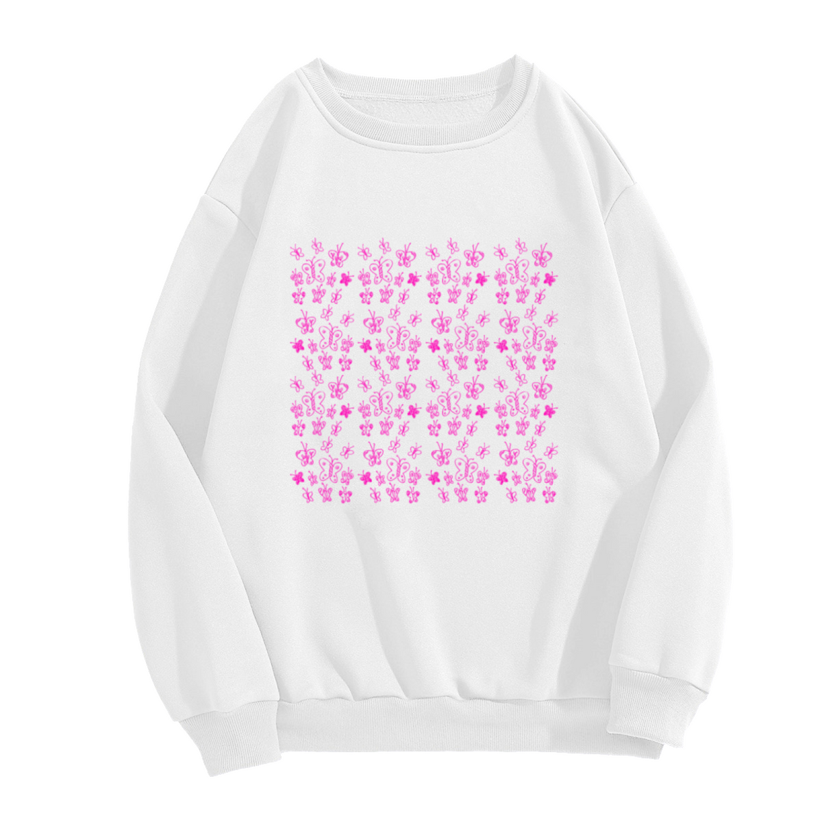 GAL EXCEL Butterfly Floral Sweatshirt | Pink Hand-Drawn Pattern Crewneck, Vintage Cute Aesthetic Pullover Top, Spring Gift for Women Girls