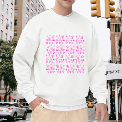GAL EXCEL Butterfly Floral Sweatshirt | Pink Hand-Drawn Pattern Crewneck, Vintage Cute Aesthetic Pullover Top, Spring Gift for Women Girls