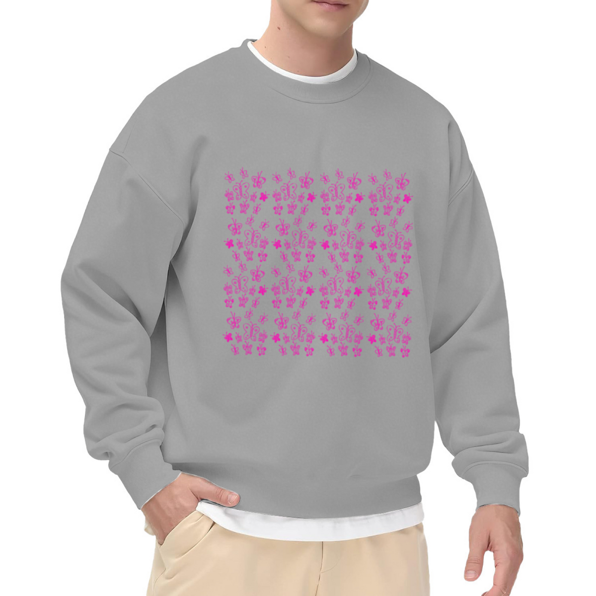 GAL EXCEL Butterfly Floral Sweatshirt | Pink Hand-Drawn Pattern Crewneck, Vintage Cute Aesthetic Pullover Top, Spring Gift for Women Girls