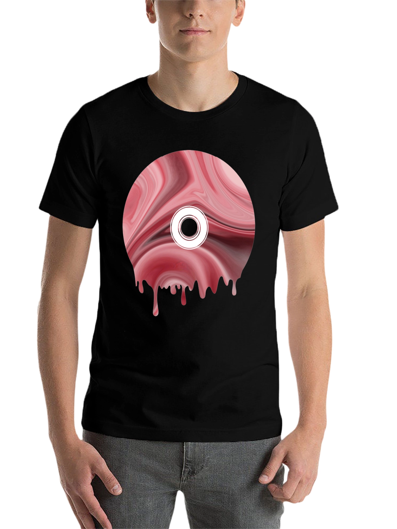 Abstract Melting Disc Graphic Tee - Black