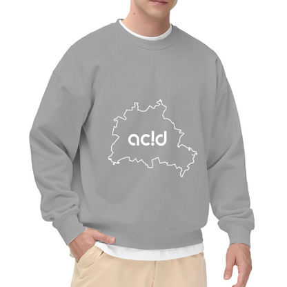 ac!d Map Outline Crewneck Sweatshirt, Minimalist Streetwear Graphic Pullover, Acid Techno Music Lover Casual Wear