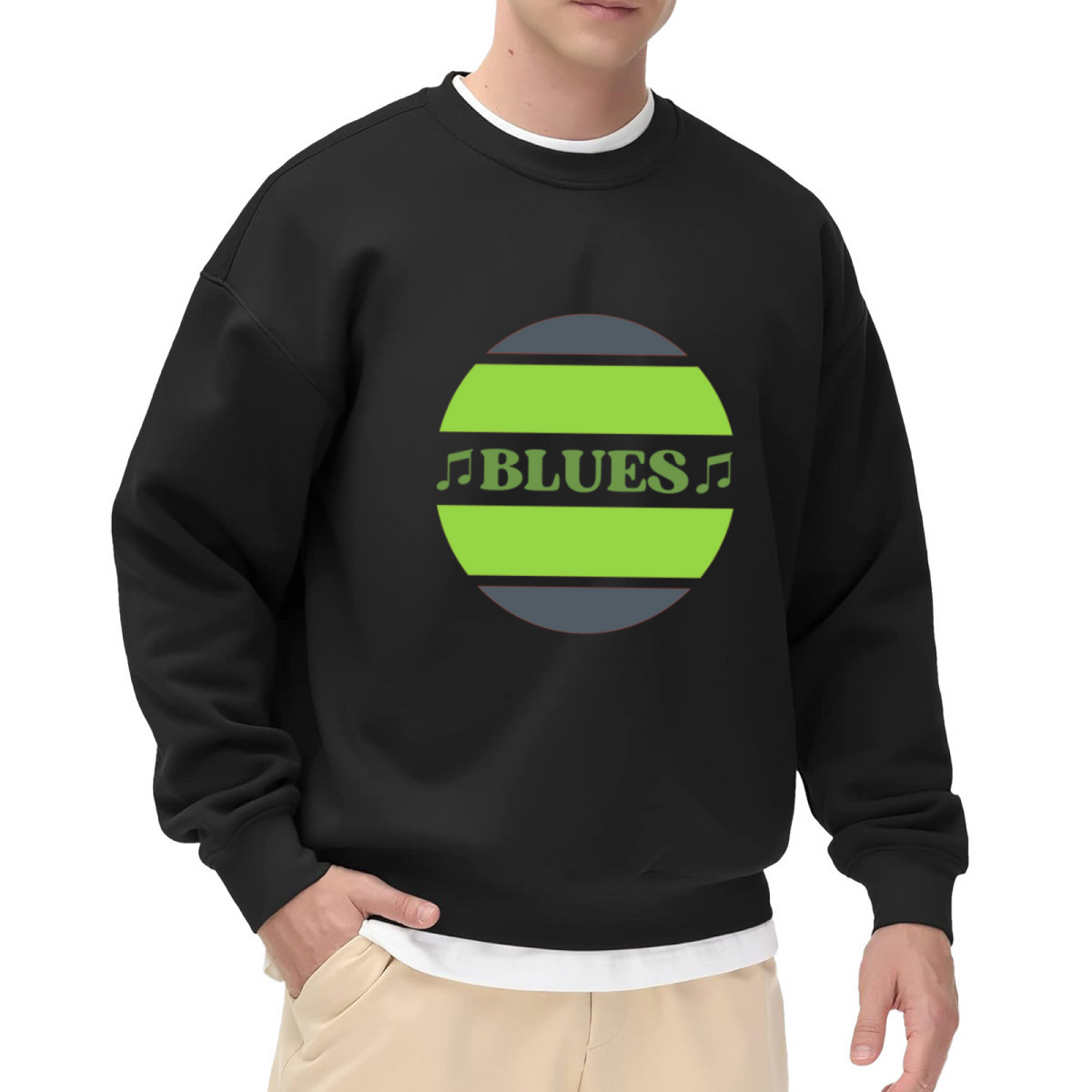 Blues Music Badge Crewneck Sweatshirt, Retro Vinyl Record Note Pullover, Blues Lover Gift