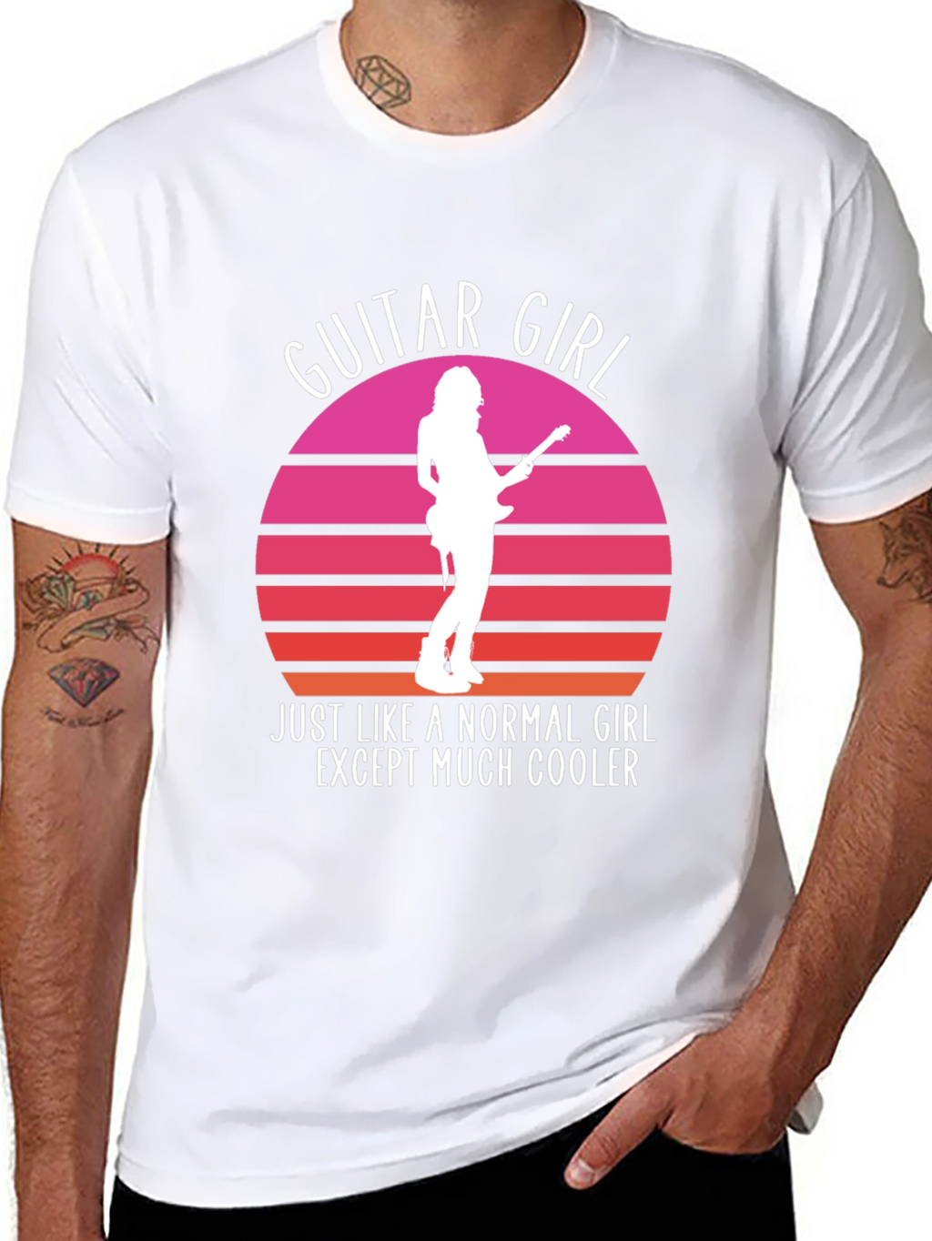 Guitar Girl Cool Retro Sunset T-Shirt