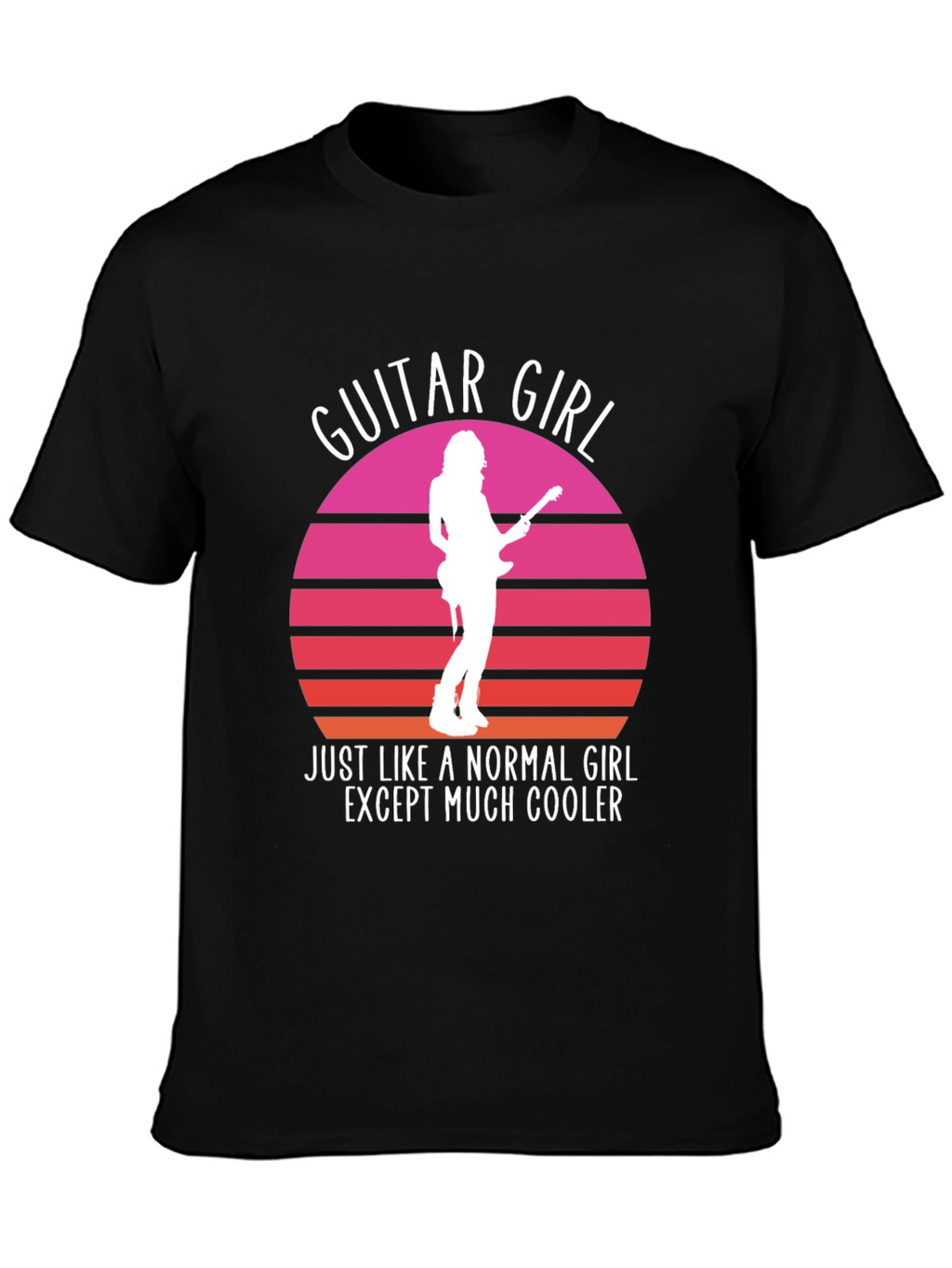 Guitar Girl Cool Retro Sunset T-Shirt