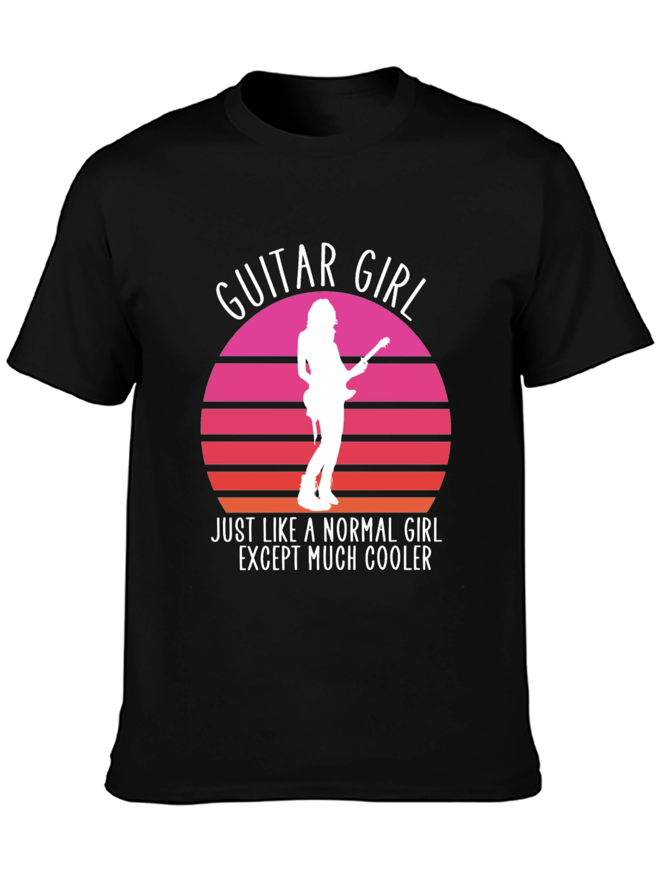 Guitar Girl Cool Retro Sunset T-Shirt