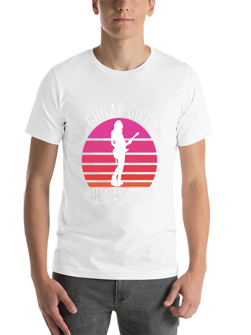 Guitar Girl Cool Retro Sunset T-Shirt