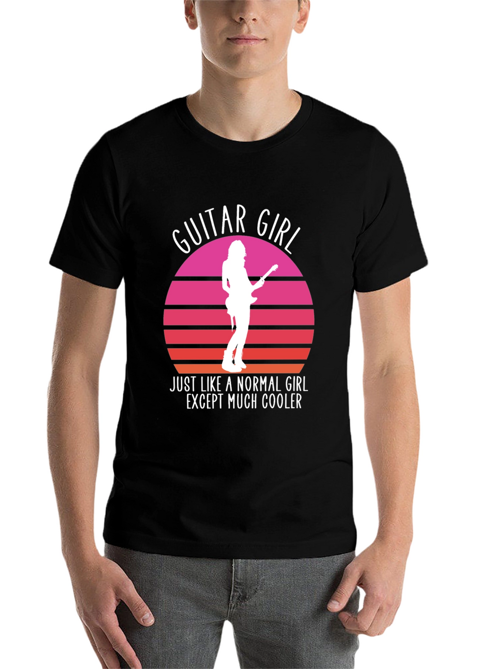 Guitar Girl Cool Retro Sunset T-Shirt