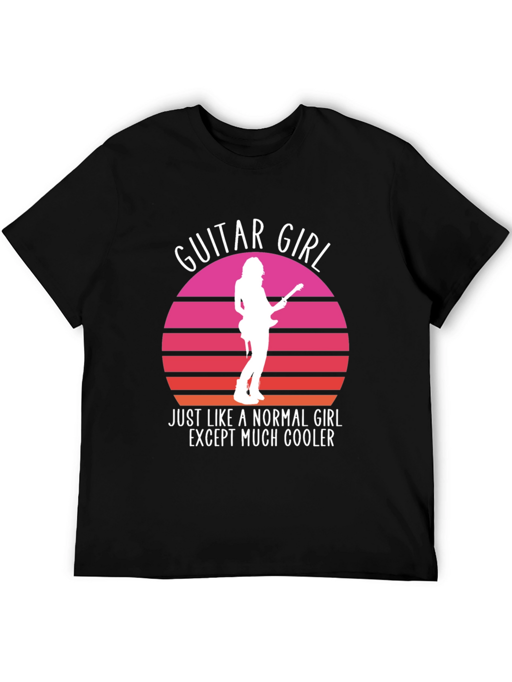 Guitar Girl Cool Retro Sunset T-Shirt