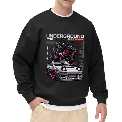 Underground Racing Team Sweatshirt | Samurai Demon Sports Car Graphic Crewneck, JDM Street Racing Pullover Top, Car Enthusiast Gift for Men Women