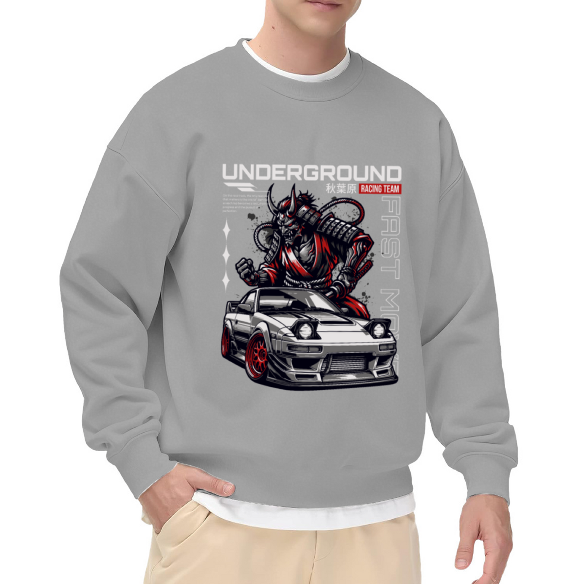 Underground Racing Team Sweatshirt | Samurai Demon Sports Car Graphic Crewneck, JDM Street Racing Pullover Top, Car Enthusiast Gift for Men Women