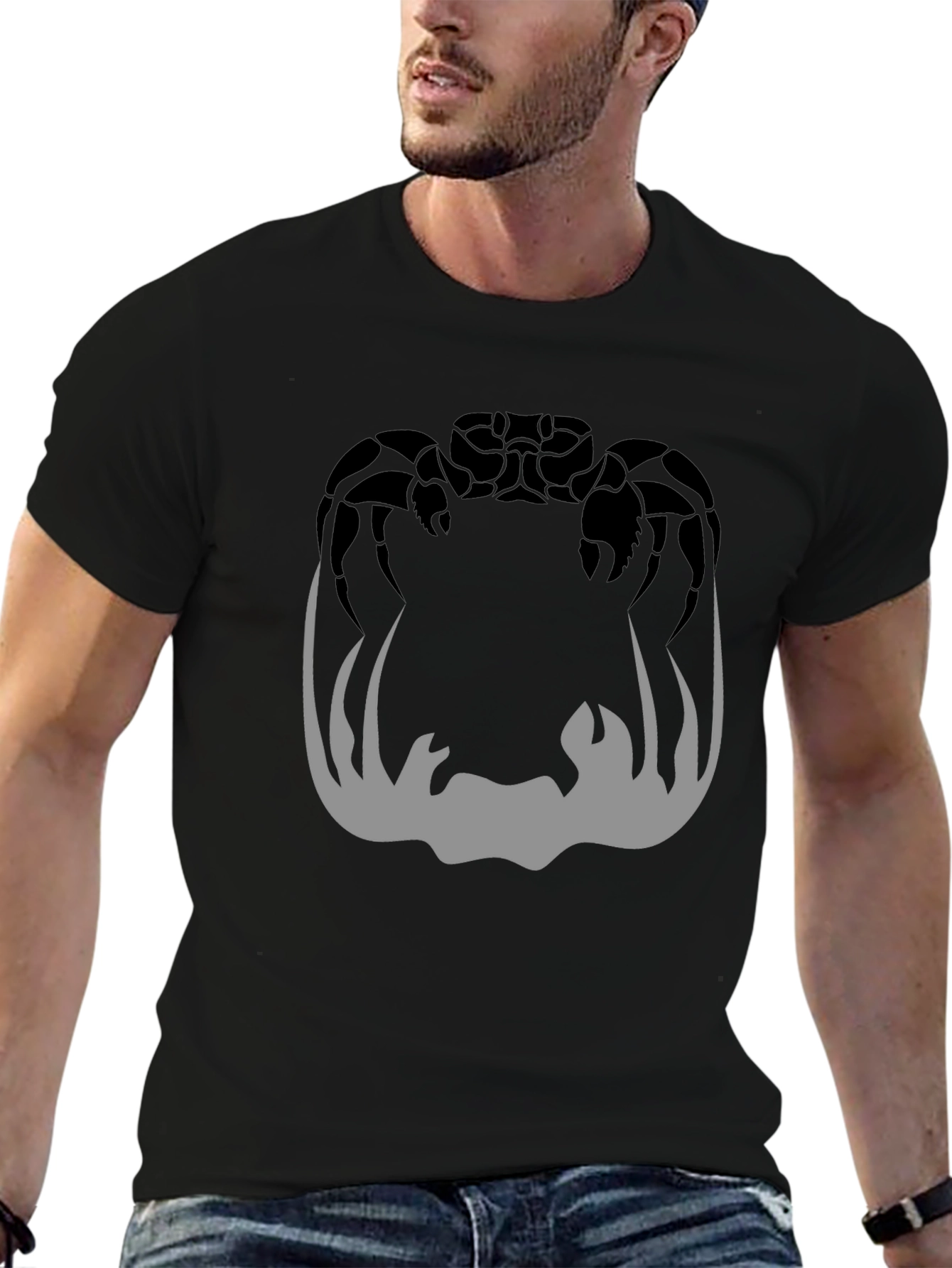 Crab Silhouette Graphic Print Mens Black T-Shirt