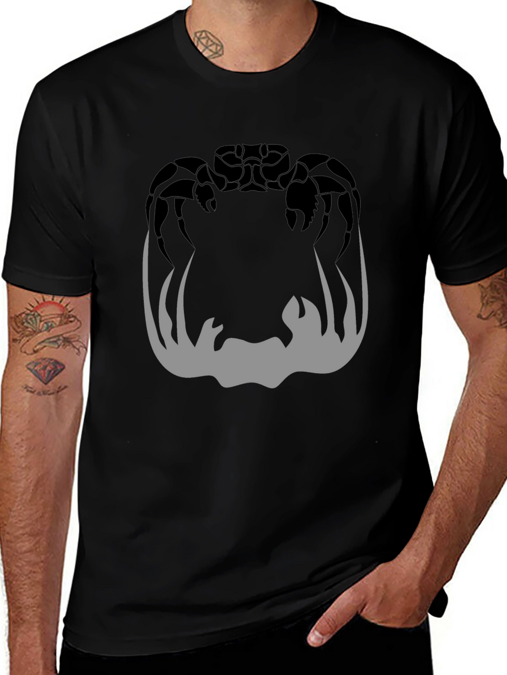 Crab Silhouette Graphic Print Mens Black T-Shirt