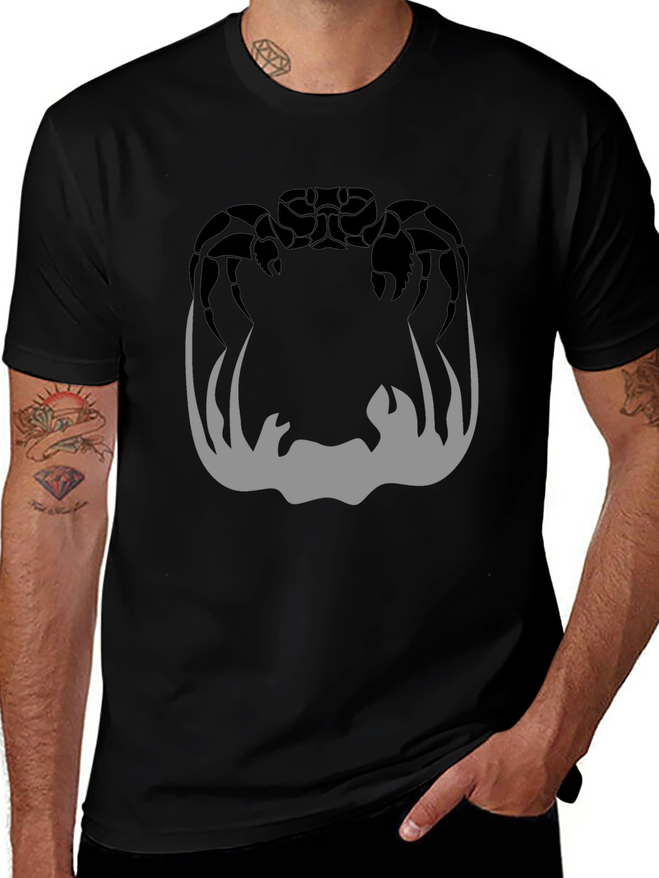 Crab Silhouette Graphic Print Mens Black T-Shirt