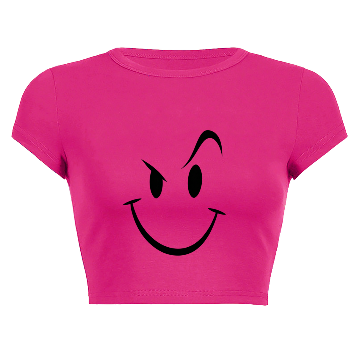 Mischievous Wink Smiley Face Hot Pink Crop Tee