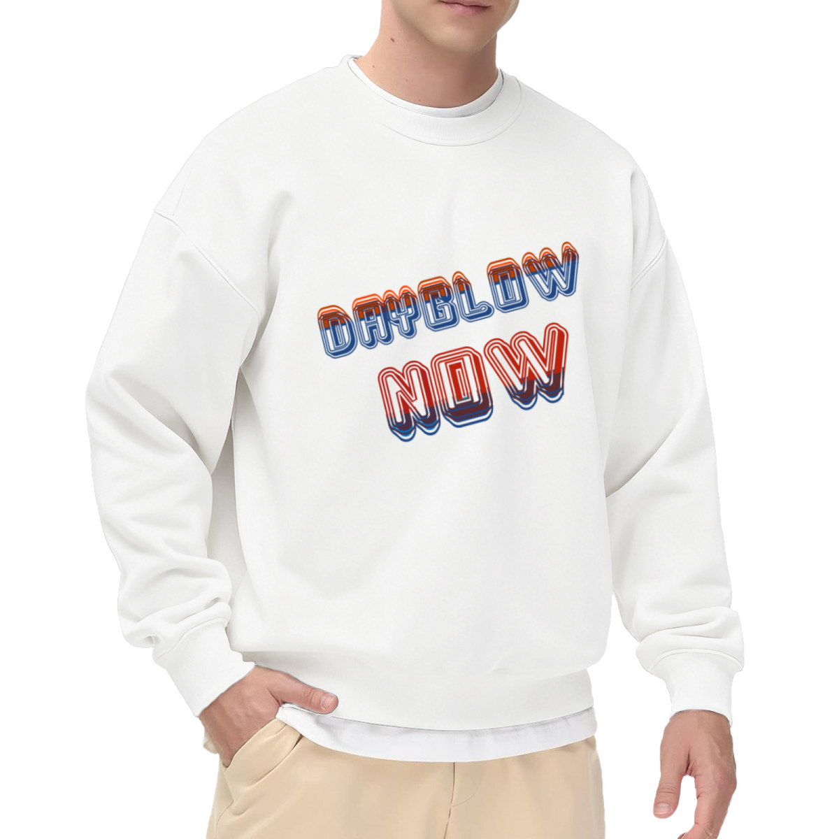 Dayglow Now Sweatshirt | Retro 3D Lettering Graphic Crewneck, Vintage Streetwear Logo Pullover Top, 90s Inspired Gift for Men Women