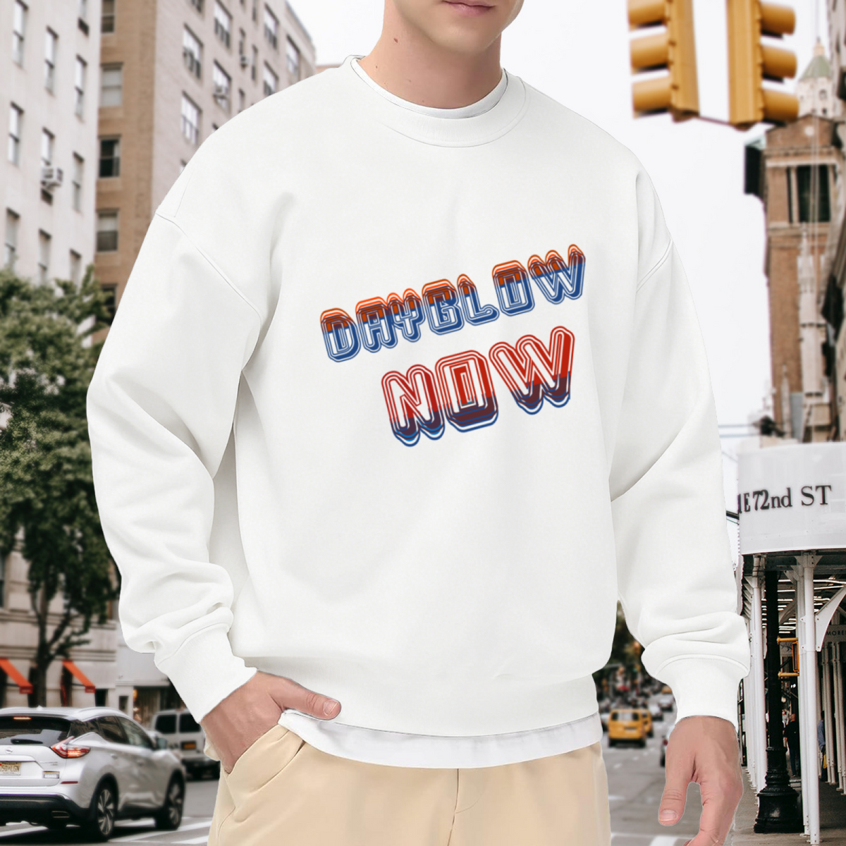 Dayglow Now Sweatshirt | Retro 3D Lettering Graphic Crewneck, Vintage Streetwear Logo Pullover Top, 90s Inspired Gift for Men Women