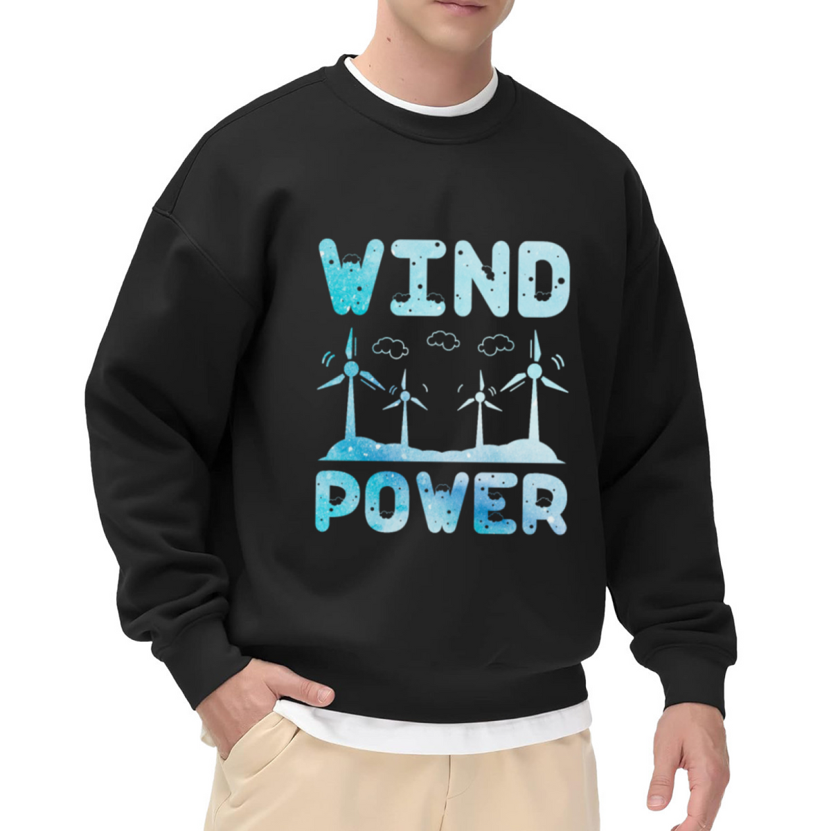 Wind Power Wind Turbines Crewneck Sweatshirt, Renewable Energy Graphic Pullover, Eco Engineer Gift