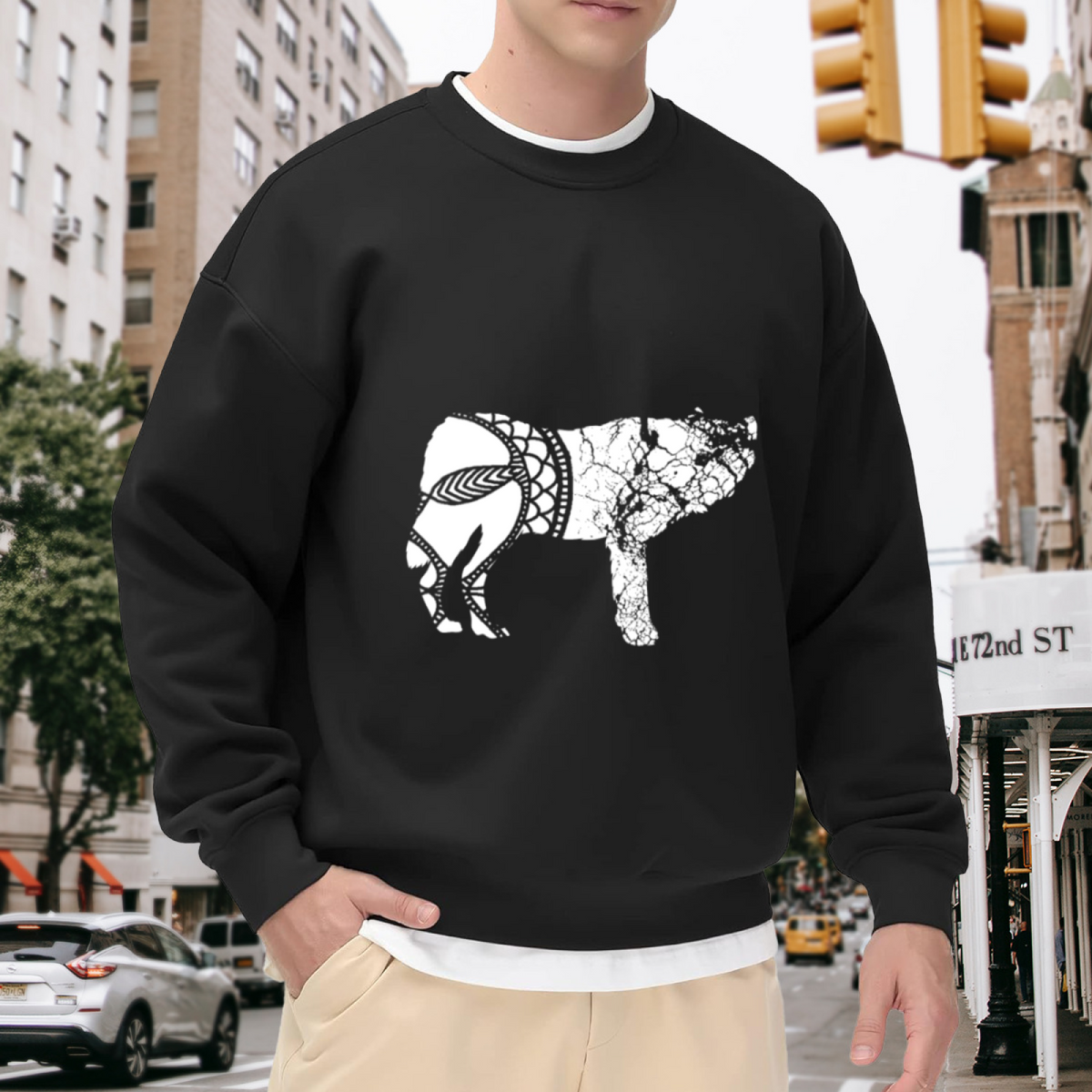 Mandala Sheep Silhouette Crewneck Sweatshirt, Ornate Pattern Animal Pullover, Boho Art Gift