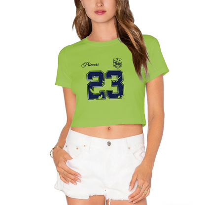 Preppy White Varsity Crop Tee With Distressed Princess Number 23 Graphic
