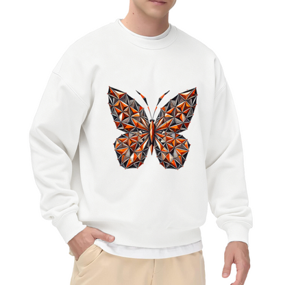 Geometric Crystal Butterfly Crewneck Sweatshirt, Low Poly Faceted Gem Insect Graphic Pullover, Modern Abstract Art Casual Wear