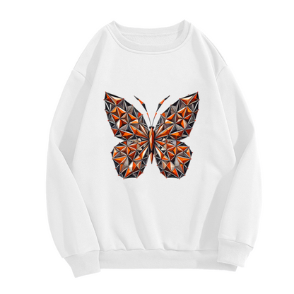 Geometric Crystal Butterfly Crewneck Sweatshirt, Low Poly Faceted Gem Insect Graphic Pullover, Modern Abstract Art Casual Wear