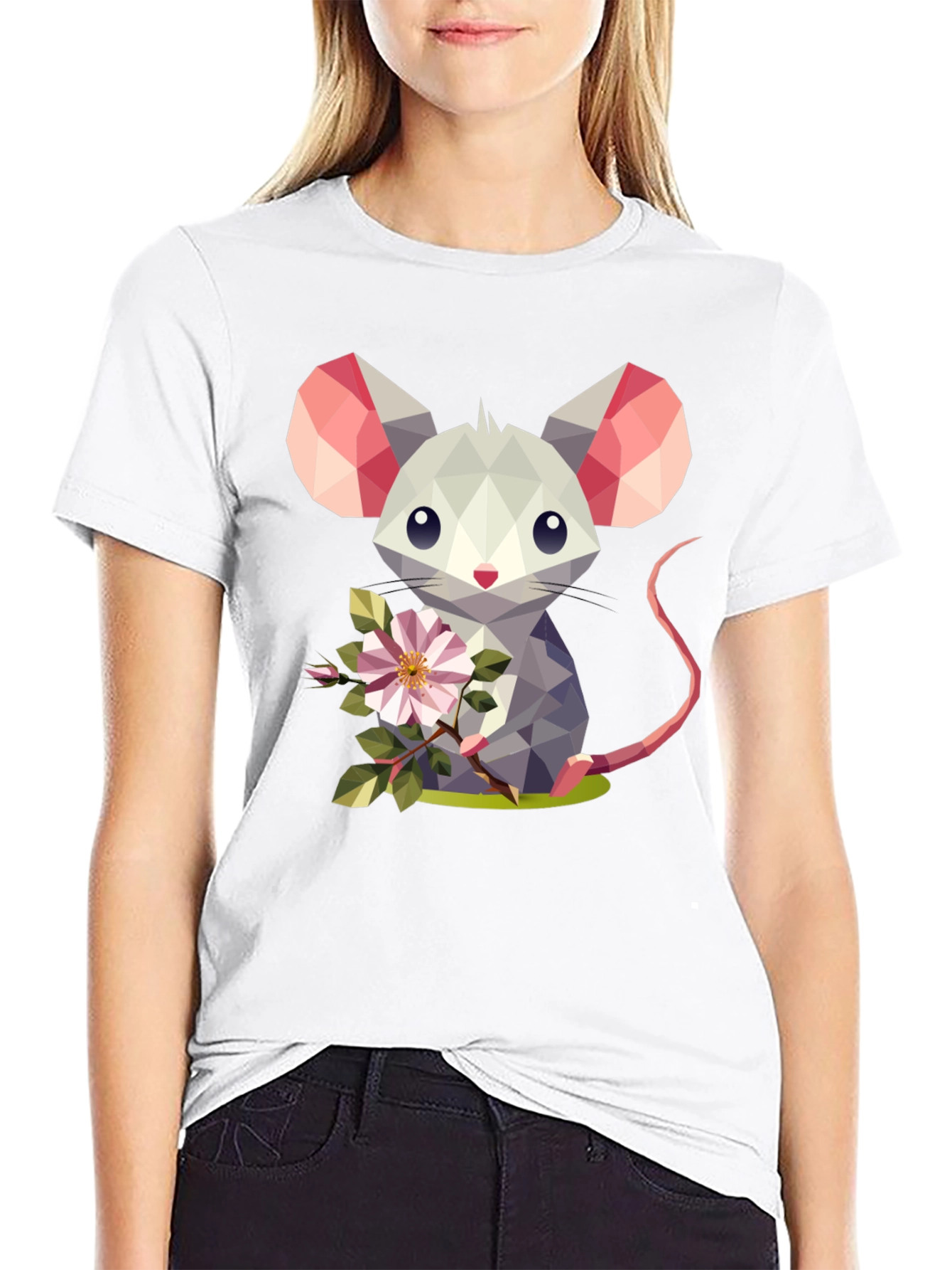 Geometric Mouse Flower T-Shirt - Stylish Graphic Tee