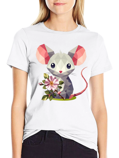 Geometric Mouse Flower T-Shirt - Stylish Graphic Tee