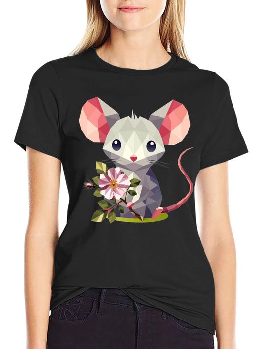 Geometric Mouse Flower T-Shirt - Stylish Graphic Tee