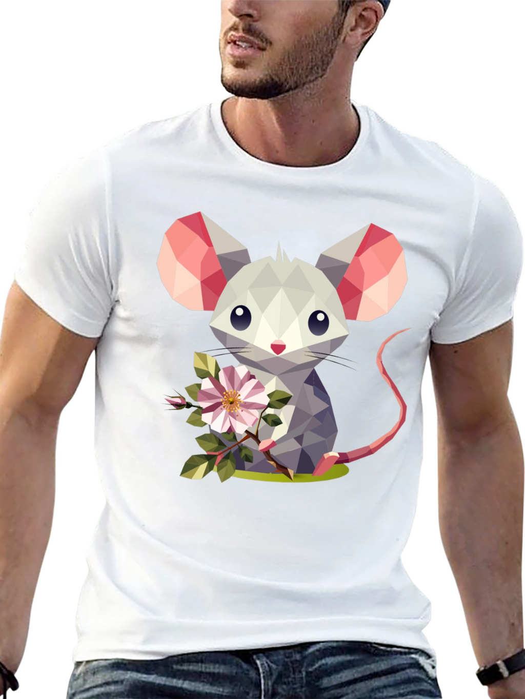 Geometric Mouse Flower T-Shirt - Stylish Graphic Tee