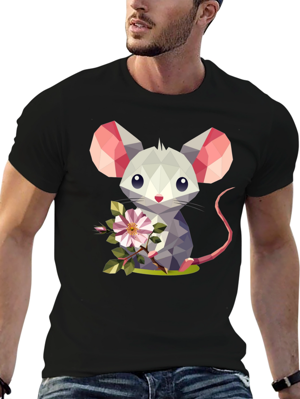 Geometric Mouse Flower T-Shirt - Stylish Graphic Tee