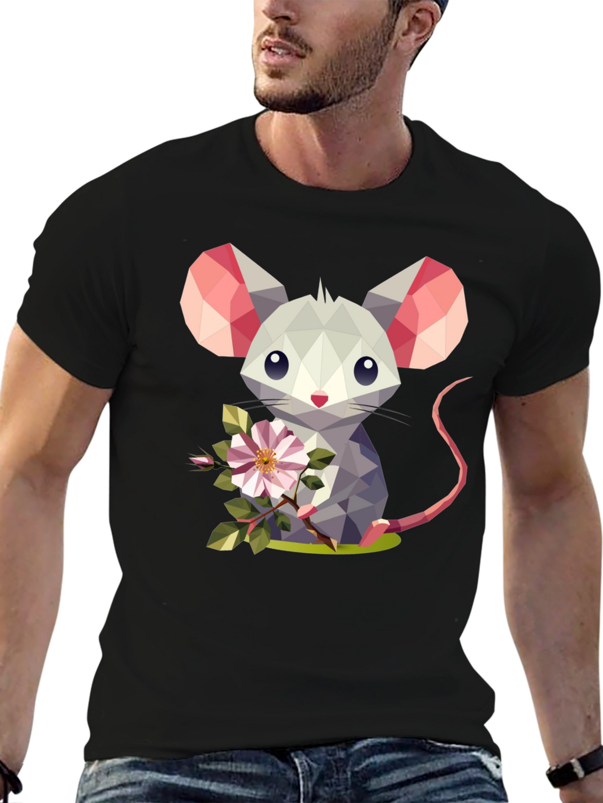 Geometric Mouse Flower T-Shirt - Stylish Graphic Tee