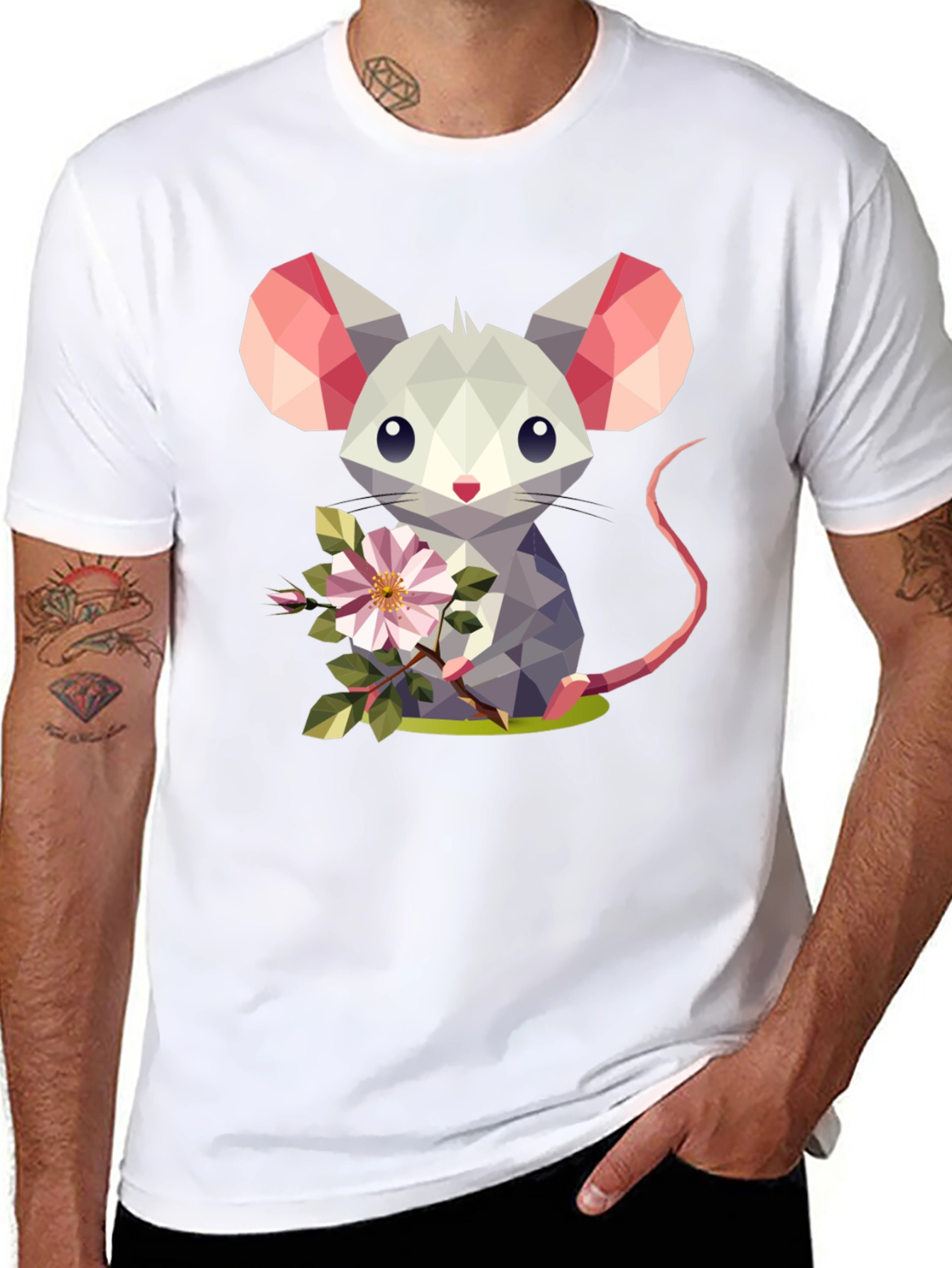 Geometric Mouse Flower T-Shirt - Stylish Graphic Tee