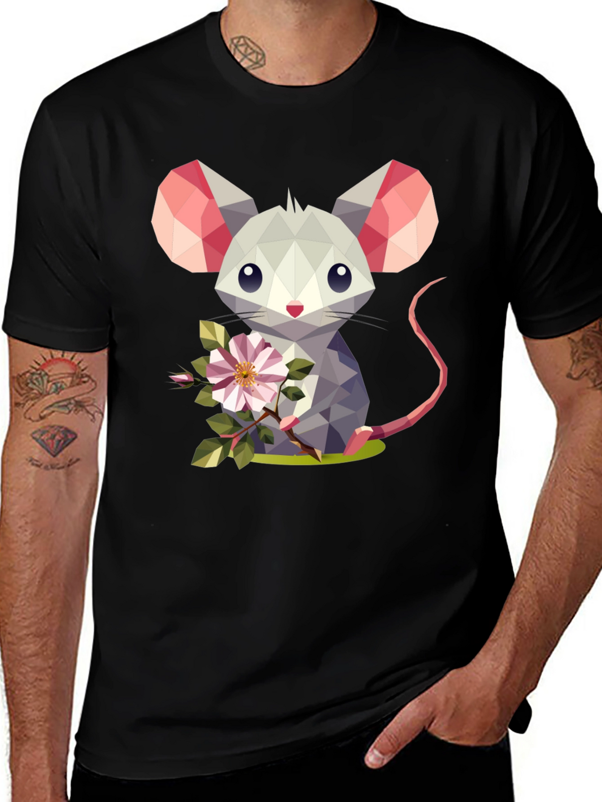Geometric Mouse Flower T-Shirt - Stylish Graphic Tee