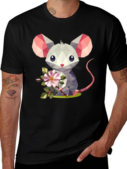 Geometric Mouse Flower T-Shirt - Stylish Graphic Tee