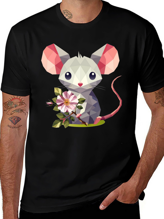 Geometric Mouse Flower T-Shirt - Stylish Graphic Tee