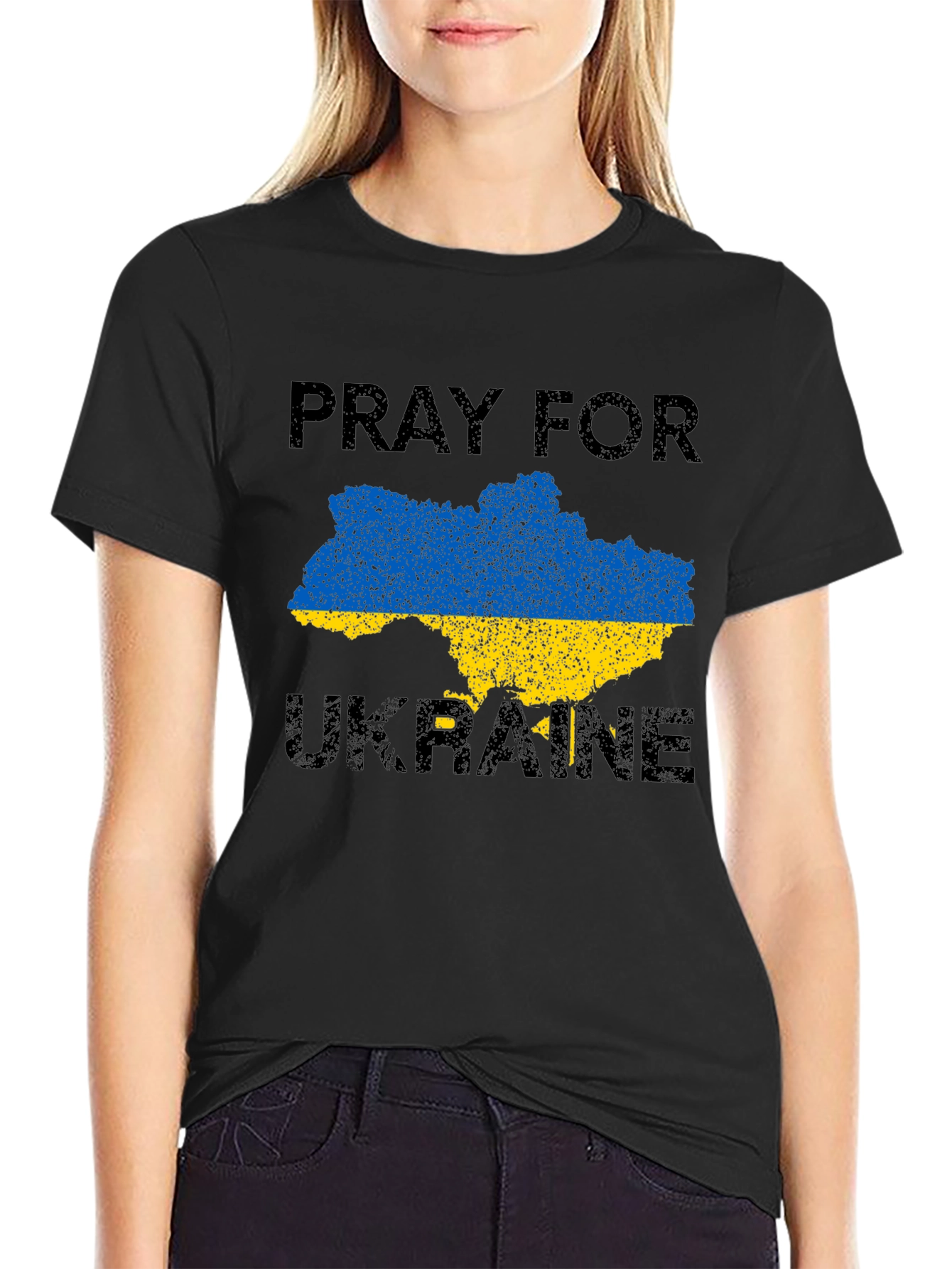 Pray for Ukraine T-Shirt: Blue & Yellow Ukraine Map