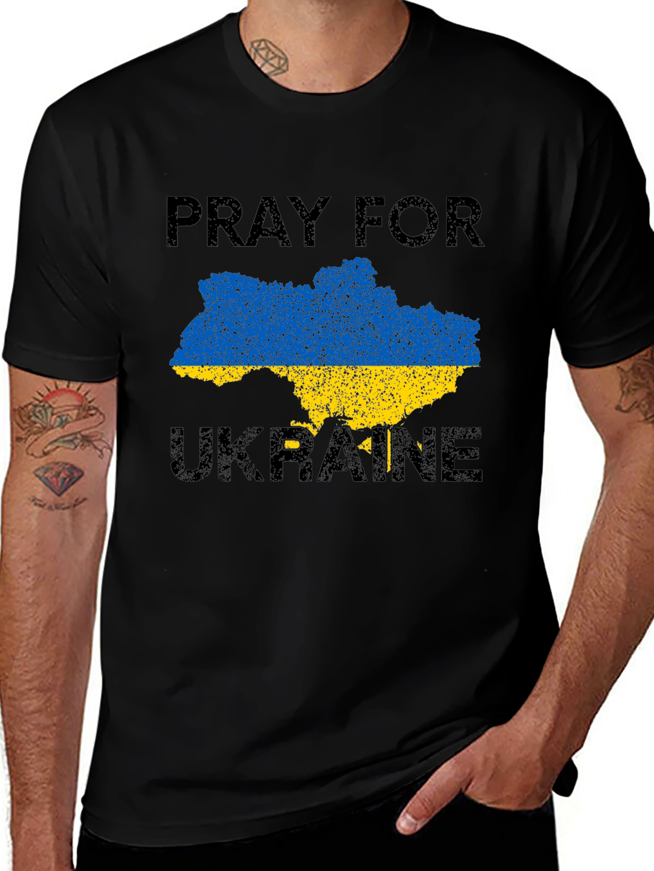 Pray for Ukraine T-Shirt: Blue & Yellow Ukraine Map