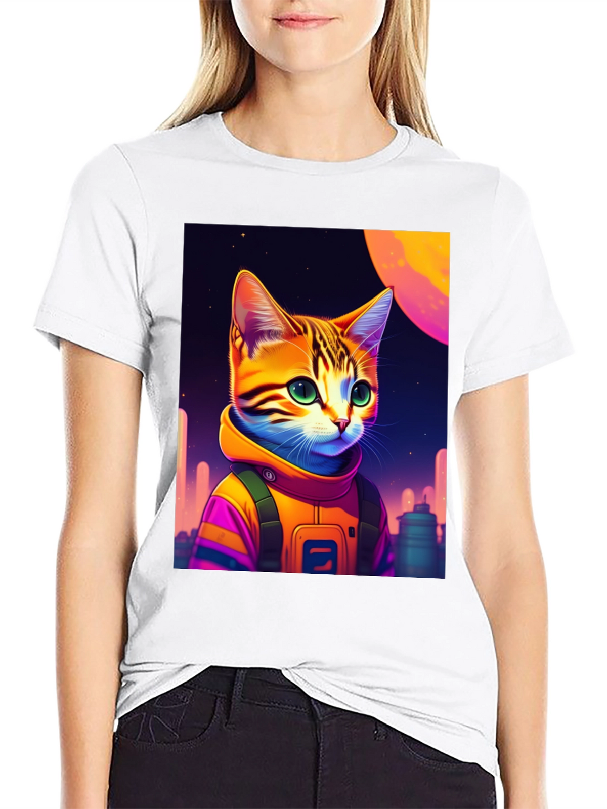 Cosmic Cat Astronaut Graphic T-Shirt